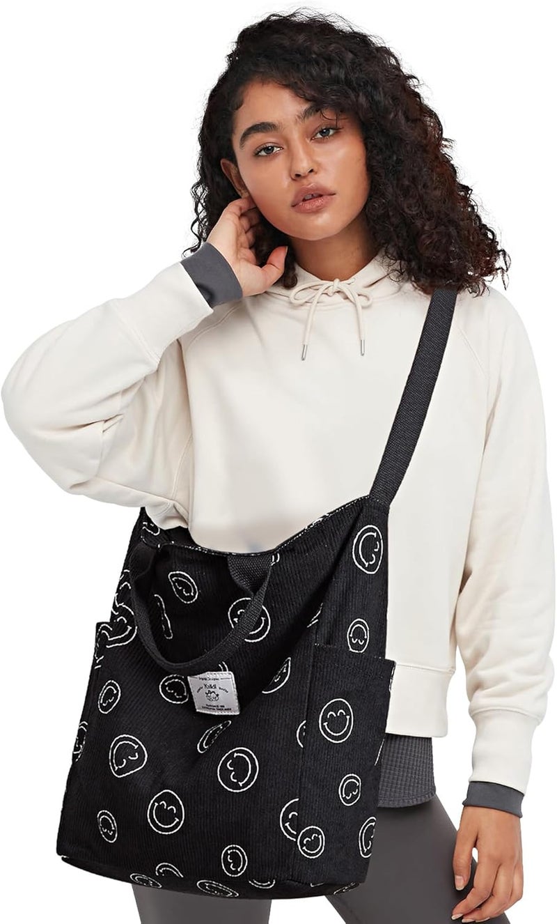 KALIDI Corduroy Tote Bag, Large Messenger Bag Shoulder Hobo Anti Splash Crossbody Zipper Bag Casual Work Shopping Women - Image 2